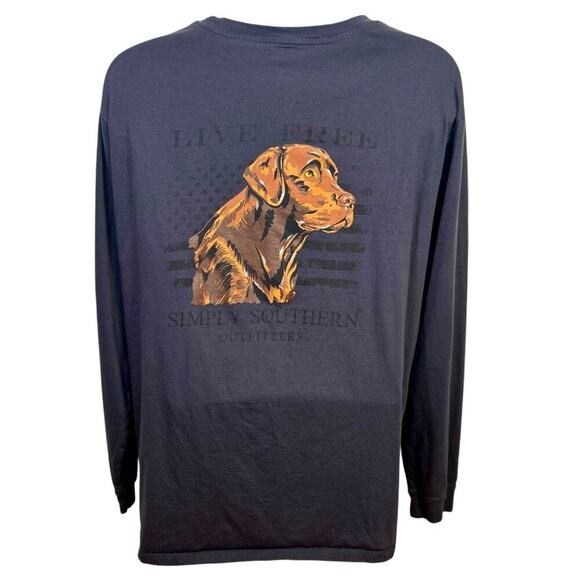 Simply Southern Live Free Long Sleeve Tee With Dog Graphic In Navy Blue - Picture 1 of 9
